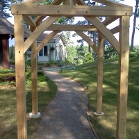 timber frame arbor with hip rafter