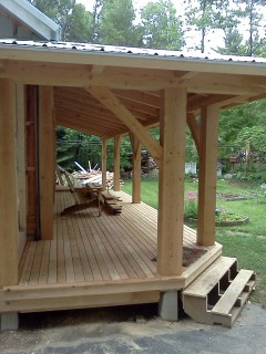 Timber frame farmers porch corner